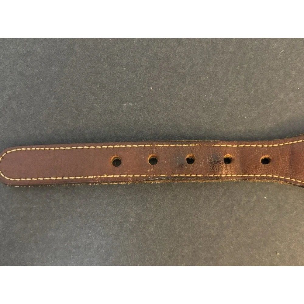 Dooney & Bourke VTG Wool & Leather Belt Size 32 Blue Brown Solid Brass Buckle - Picture 4 of 7